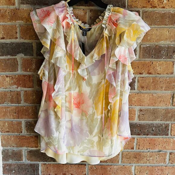 Lauren Ralph Lauren Tops - Lauren Ralph Lauren Women's Multicolor Floral Flutter Sleeve Blouse Size 3X NWT